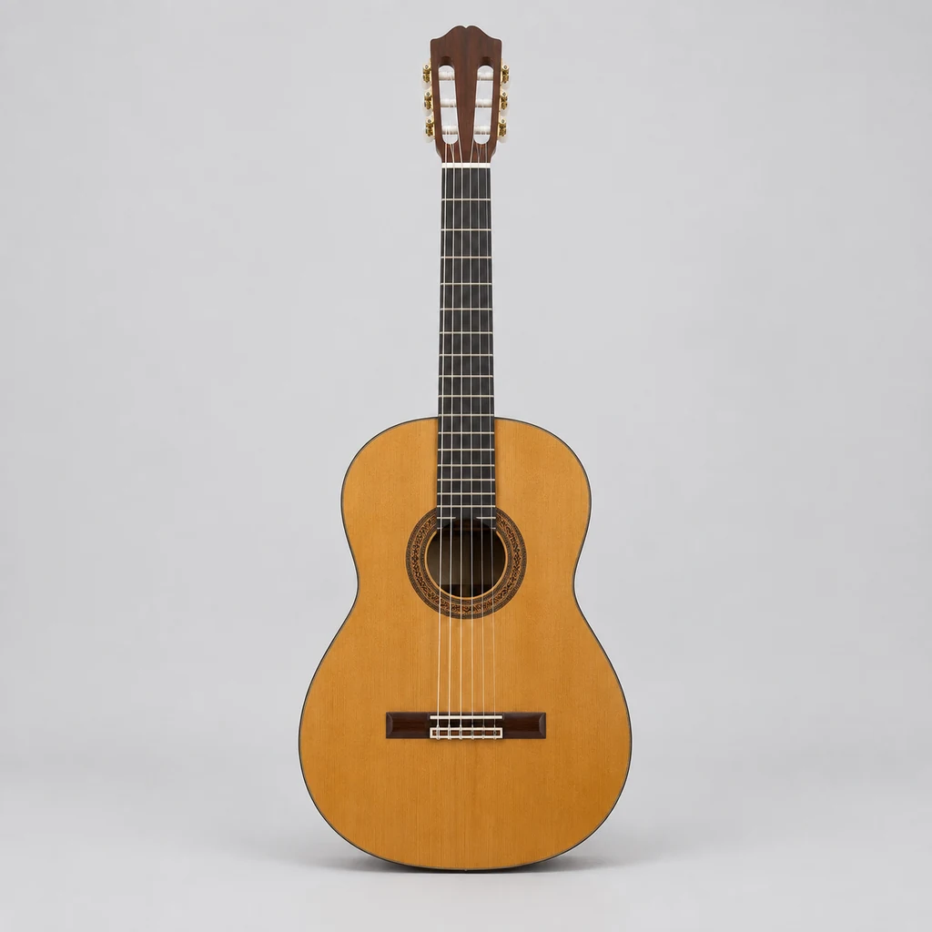 Classical guitar with nylon strings and wide neck