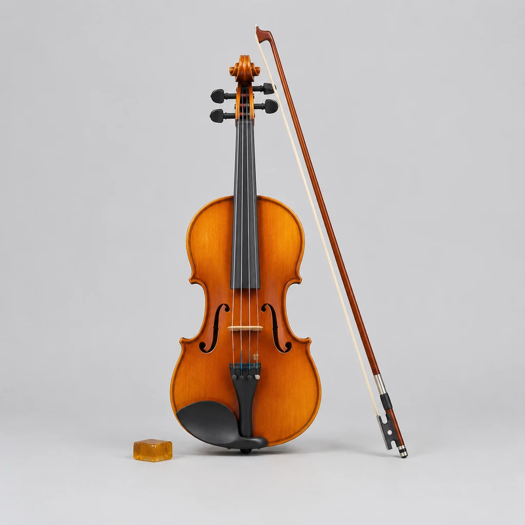 Student violin with bow and shoulder rest