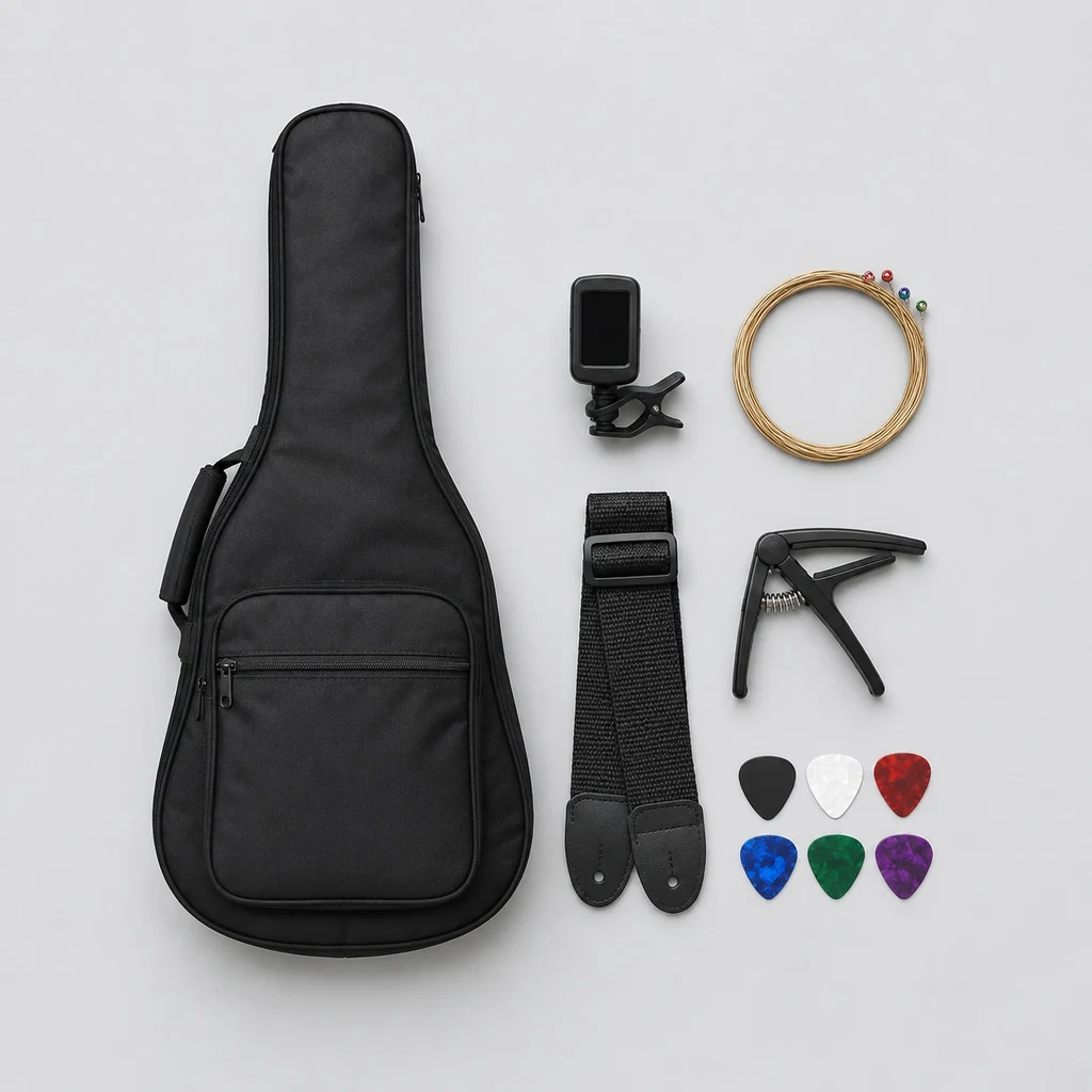 Starter kit with gig bag, clip-on tuner, strings and picks